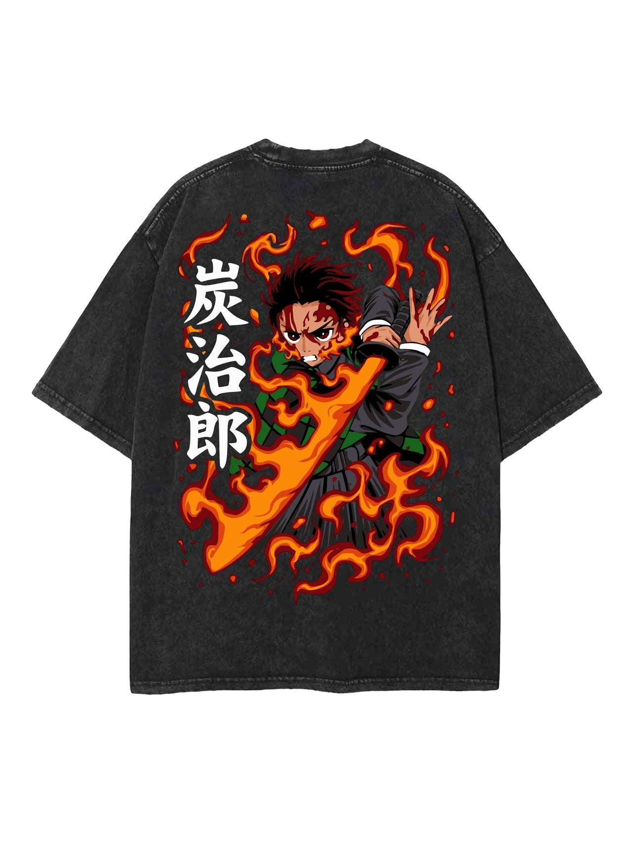 2-SIDED FIRE BREATHING TANJIRO VINTAGE OVERSIZE T-SHİRT-DEMON SLAYER