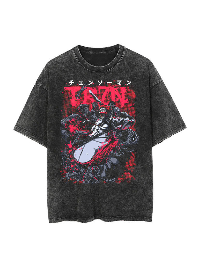 Denji Gore Vintage T-SHİRT-CHAİNSAW MAN