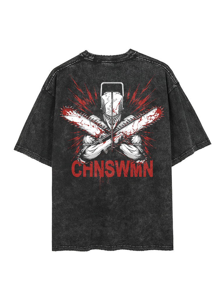 Denji Violence 2-Sided Vintage T-SHİRT-CHAİNSAW MAN